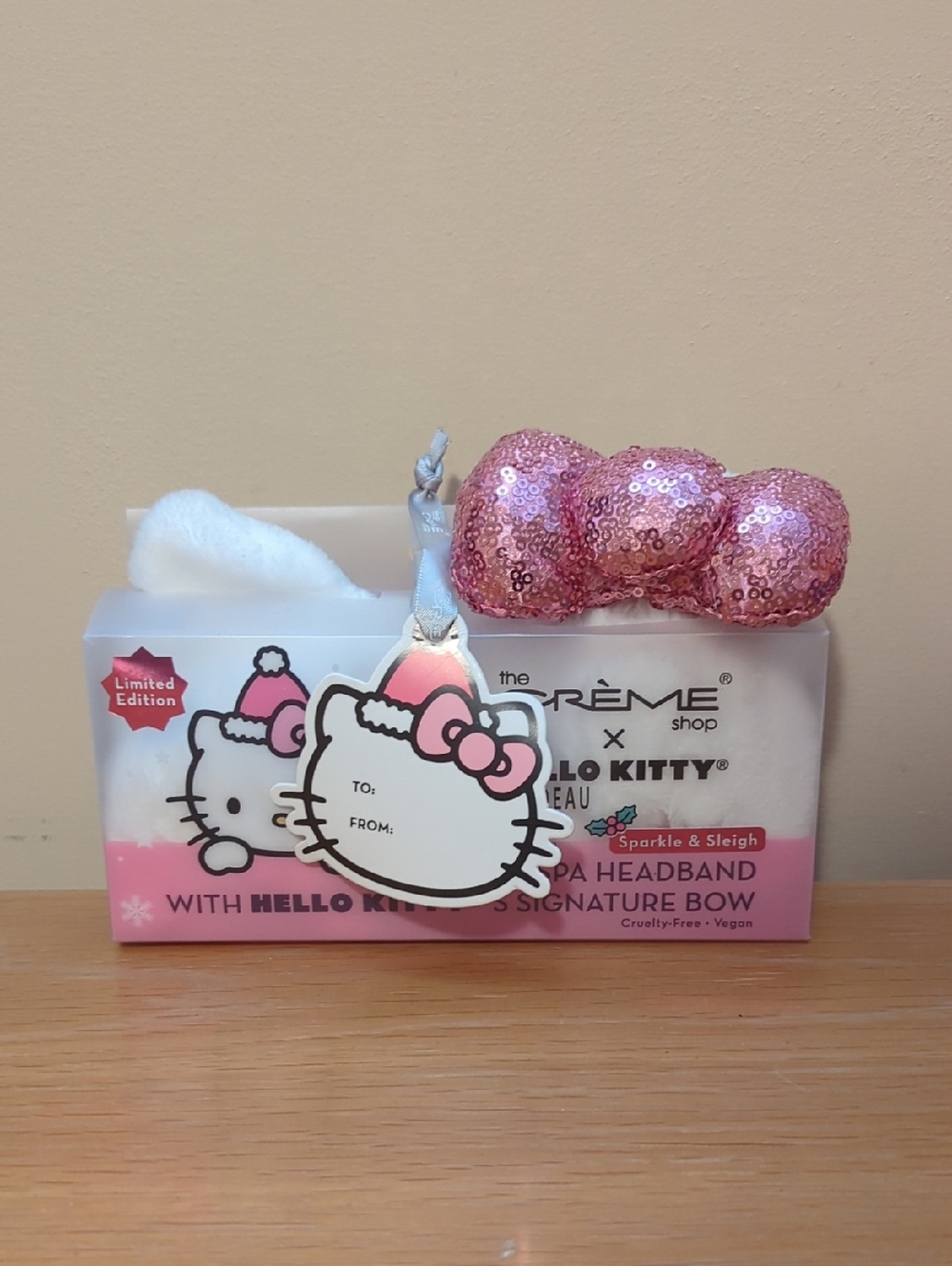 The Creme Shop Limited edition Hello Kitty Pink Sequin Bow Spa Headband New